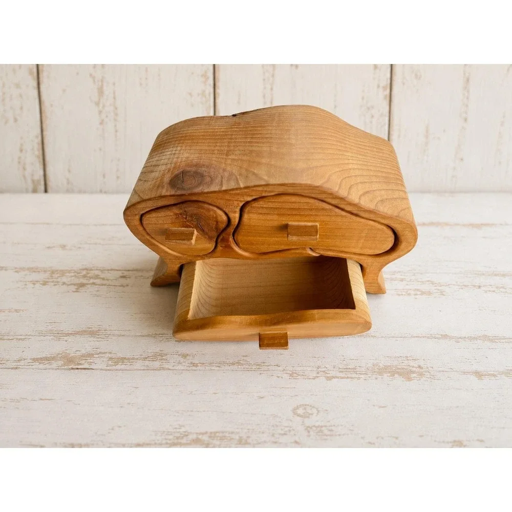 Vintage Tsunami Wooden Bandsaw Jewelry Box Wave Design Handmade Artisan 9